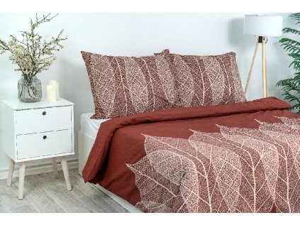 Povlak na polštář bavlněný Stanex listy hnědo-béžové (LS160), 90 x 70 cm, Zip