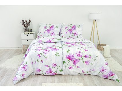 Ložní povlečení bavlněné Stanex lilie fialová (LS226), 140 x 220 + 90 x 70, Knoflíkové