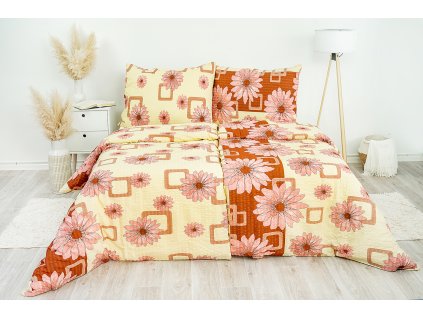 Ložní povlečení krepové Stanex slunečnice růžová (LS118), 140 x 220 + 90 x 70, Knoflíkové