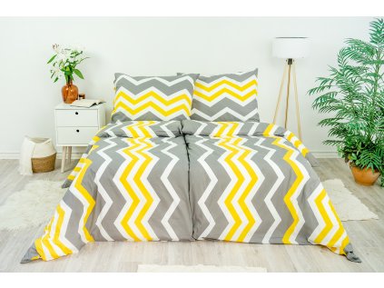 Ložní povlečení krepové Stanex cikcak žlutý (LS192), 140 x 220 + 90 x 70, Knoflíkové