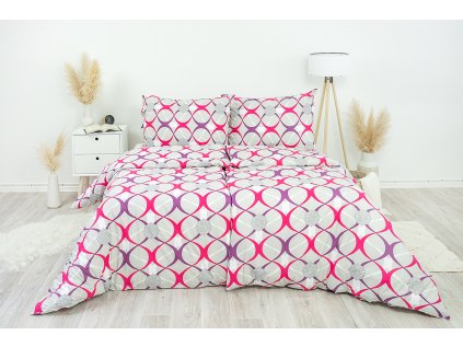Ložní povlečení krepové Stanex elipsy šedé (LS231), 140 x 220 + 90 x 70, Knoflíkové