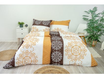 Ložní povlečení krepové Stanex mandaly hnědé (LS238), 140 x 220 + 90 x 70, Knoflíkové
