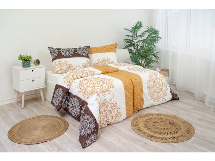 Povlak na polštář krepový Stanex mandaly hnědé (LS238), 40 x 40 cm, Zip