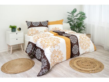 Povlak na polštář krepový Stanex mandaly hnědé (LS238), 90 x 70 cm, Zip