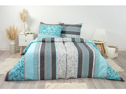 Ložní povlečení krepové Stanex Miranda tyrkysová (LS263), 140 x 220 + 90 x 70, Knoflíkové