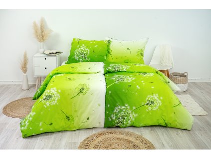 Ložní povlečení krepové Stanex pampeliška zelená (LS295), 140 x 220 + 90 x 70, Knoflíkové