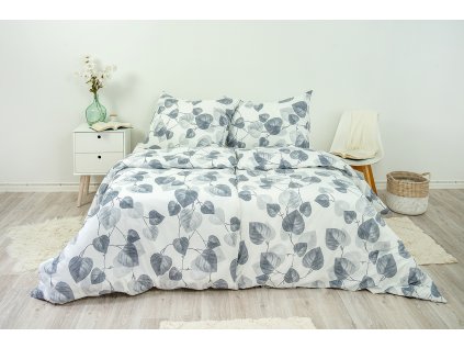 Ložní povlečení krepové Stanex šedé listy (LS275), 140 x 200 + 90 x 70, Zip