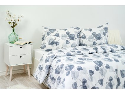 Povlak na polštář krepový Stanex šedé listy (LS275), 40 x 40 cm, Zip