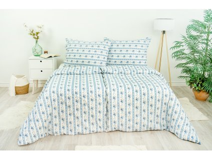 Ložní povlečení krepové Stanex retro modré (LS249), 140 x 220 + 90 x 70, Knoflíkové