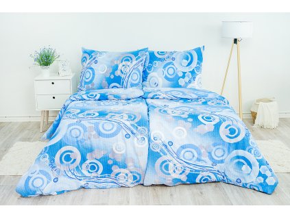 Ložní povlečení krepové Stanex kruhy modré (LS75), 140 x 220 + 90 x 70, Knoflíkové