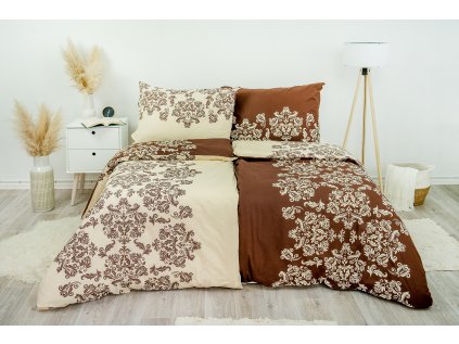 Ložní povlečení krepové Stanex venzel hnědý (LS157), 140 x 220 + 90 x 70, Knoflíkové