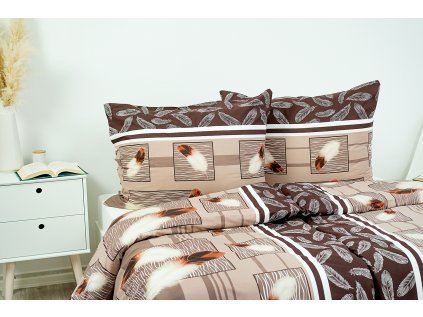 Povlak na polštář krepový Stanex peří hnědé (LS300), 90 x 70 cm, Knoflíkové