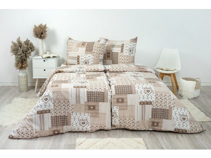Ložní povlečení krepové Stanex pečvork béžový (LS297), 140 x 200 + 90 x 70, Zip