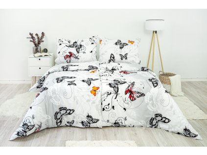 Ložní povlečení krepové Stanex motýl bílý (LS186), 140 x 200 + 90 x 70, Zip