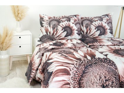 Povlak na polštář bavlněný satén Stanex slunečnice (LS165), 90 x 70 cm, Knoflíkové