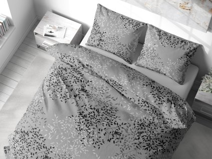 Ložní povlečení krepové Stanex větvičky šedé (LS391), 140 x 200 + 90 x 70, Knoflíkové140x200 + 90x70 - (LS391)