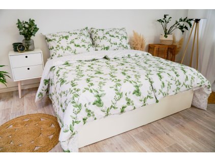 Ložní povlečení krepové Stanex eukalyptus oboustranný (LS400), 140 x 200 + 90 x 70, Knofllíkové