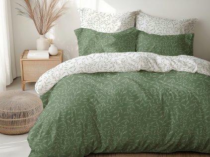 Ložní povlečení krepové Stanex zelené lístky (LS413), 140 x 200 + 90 x 70 - (LS413), Zip