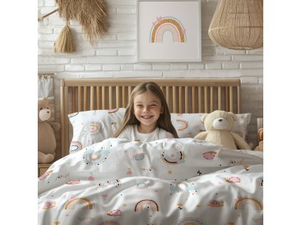 Ložní povlečení bavlněné Stanex duha (LS411), 140 x 200 + 90 x 70, Knoflíkové
