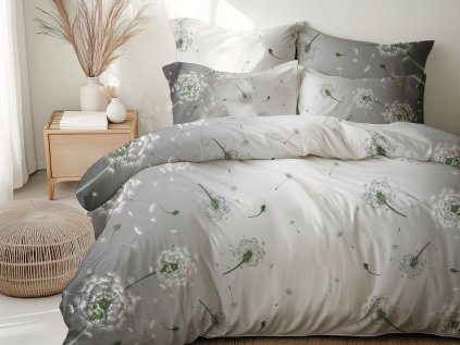 Ložní povlečení bavlněné Stanex pampeliška šedá (LS401), 140 x 200 + 90 x 70, Knoflíkové