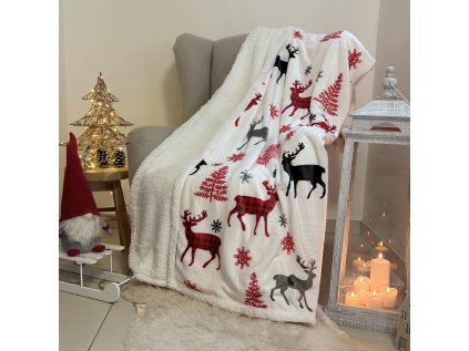 Beránková deka jelen červený 150 x 200
