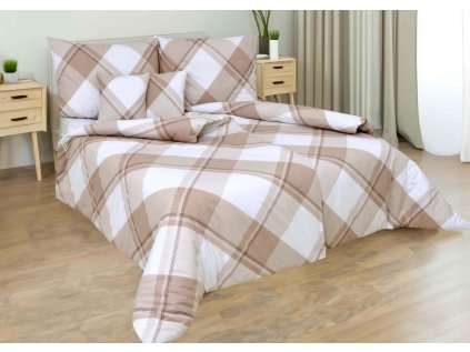 Ložní povlečení flanelové Stanex kostka (LS420), 140 x 200 + 90 x 70, Knoflíkové