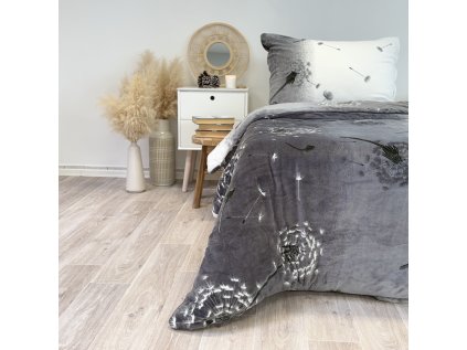 Ložní povlečení mikroflanel pampeliška šedá (LS401), 140 x 220 + 90 x 70, Zip