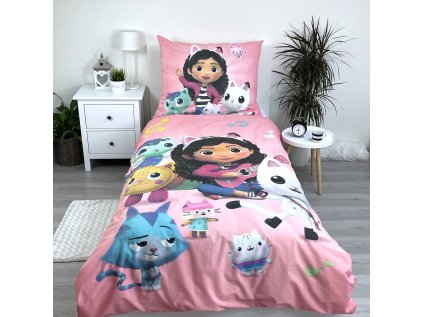 Ložní povlečení bavlněné Gabby´s Dollhouse 02, 140 x 200 + 90 x 70, Zip