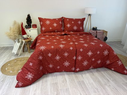Ložní povlečení bavlněné Stanex vločky červené (LS425), 140 x 200 + 90 x 70, Zip