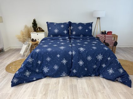 Ložní povlečení bavlněné Stanex vločky modré (LS426), 140 x 200 + 90 x 70, Zip