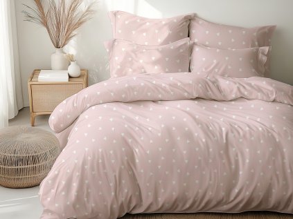 Ložní povlečení bavlněné Stanex srdíčka pink (LS433), 140 x 200 + 90 x 70, Zip