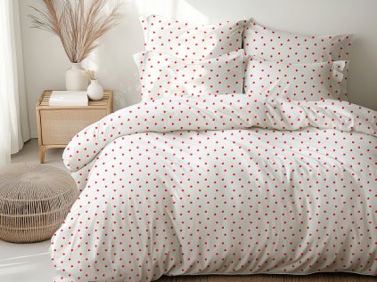 Ložní povlečení bavlněné Stanex srdíčka red (LS429), 140 x 200 + 90 x 70, Zip