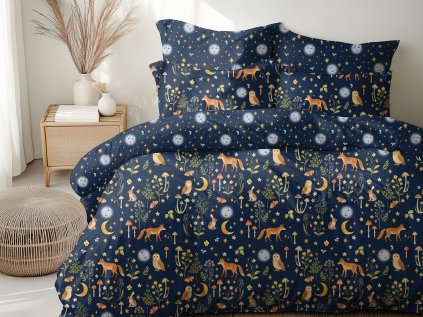 Ložní povlečení bavlněné Stanex lesní sněné (LS430), 140 x 200 + 90 x 70, Zip