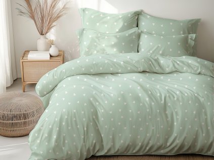 Ložní povlečení bavlněné Stanex Srdíčka mint (LS434), 140 x 200 + 90 x 70, Knoflíkové