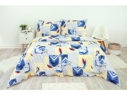 Ložní povlečení bavlněné Stanex malba modrá (LS33), 140 x 200 + 90 x 70, Knoflíkové