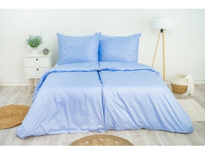 Ložní povlečení bavlněný satén Stanex světle modrý (LS153), 140 x 200 + 90 x 70, Knoflíkové