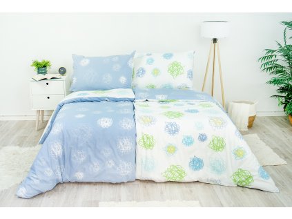 Ložní povlečení bavlněné Stanex orbit modro-bílý (LS87), 140 x 200 + 90 x 70, Knoflíkové