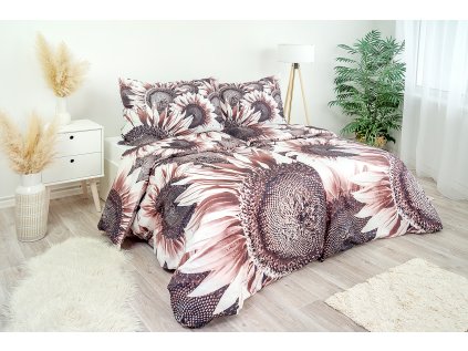 Ložní povlečení bavlněný satén Stanex slunečnice (LS165), 140 x 200 + 90 x 70, Knoflíkové