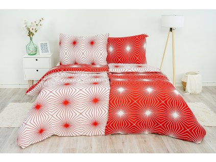 Ložní povlečení krepové Stanex úsvit červený (LS206), 140 x 200 + 90 x 70, Knoflíkové