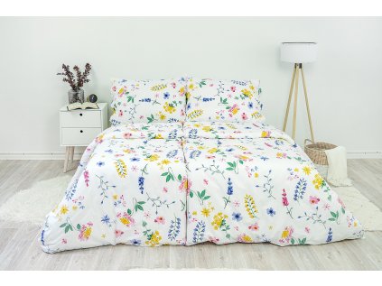 Ložní povlečení krepové Stanex flora bílá (LS211), 140 x 200 + 90 x 70, Knoflíkové