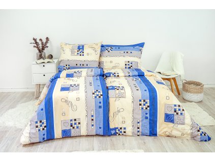 Ložní povlečení bavlněné Stanex tetris modrý (LS63), 140 x 200 + 90 x 70, Knoflíkové