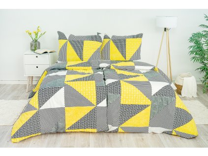 Ložní povlečení bavlněné Stanex geometrie žlutá (LS267), 140 x 200 + 90 x 70, Zip