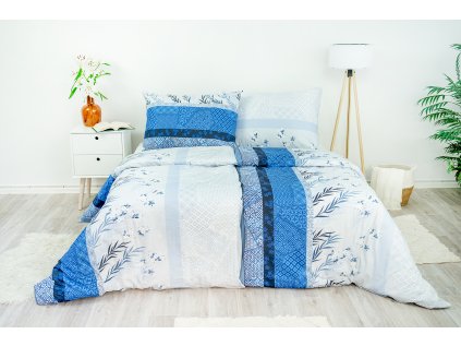 Ložní povlečení bavlněné Stanex Naďa modrá (LS272), 140 x 200 + 90 x 70, Zip
