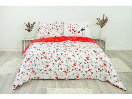 Ložní povlečení bavlněné Stanex love (LS162), 140 x 200 + 90 x 70, Knoflíkové