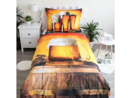 Ložní povlečení bavlněné pivo (LS357), 140 x 200 + 90 x 70, zip