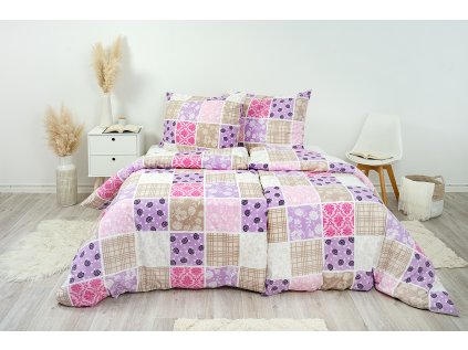 Ložní povlečení krepové Stanex pečvork růžový (LS237), 140 x 200 + 90 x 70, Knoflíkové