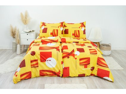Ložní povlečení bavlněné Stanex Scarlet žluto-červená (LS80), 140 x 200 + 90 x 70, Knoflíkové