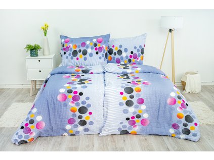 Ložní povlečení krepové Stanex puntíky barevné (LS30), 140 x 200 + 90 x 70, Knoflíkové