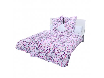 Ložní povlečení krepové Stanex elipsy fialovo-růžové (LS143), 140 x 220 + 90 x 70, Knoflíkové