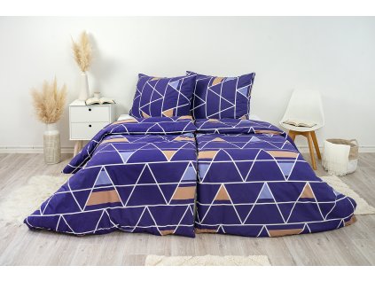 Ložní povlečení krepové Stanex pyramidy fialové (LS298), 140 x 200 + 90 x 70, Knoflíkové